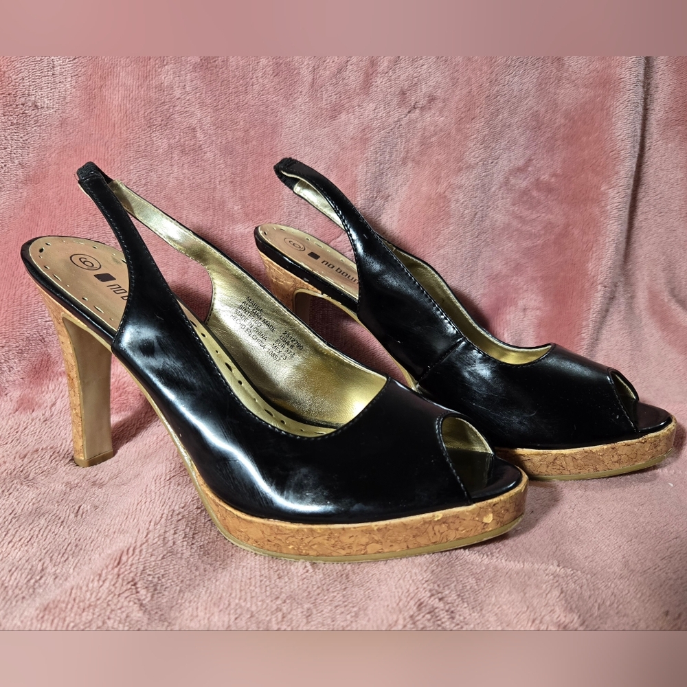 No Boundaries Black Slingback Heels with Cork Platform